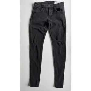 RAG & BONE Fit 1 Extra Slim‎ Button Fly Jeans Mens 32 (31x34) Black w/ Holes